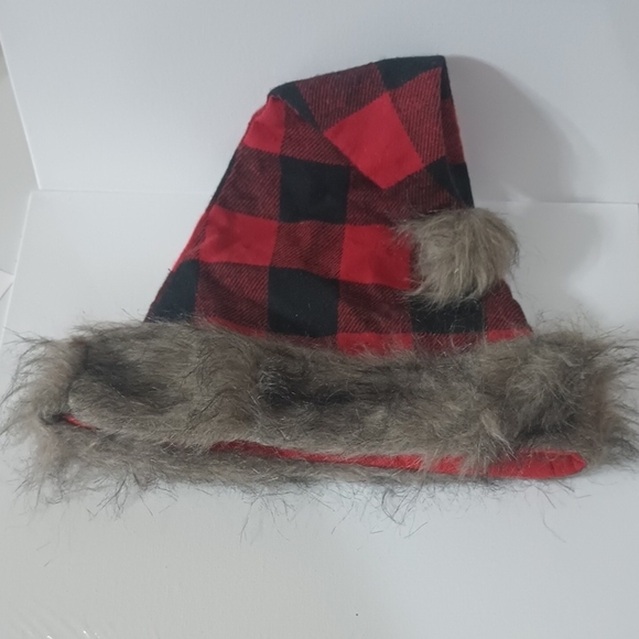 Other - Red and Black Buffalo Plaid Faux Fur Trim Hat